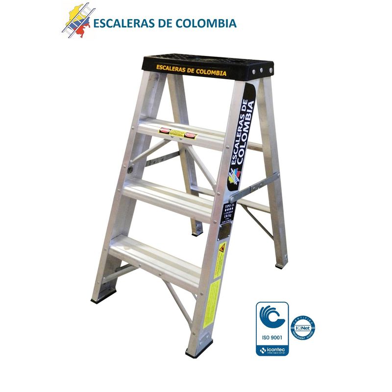 ESCALERAS DE COLOMBIA - Escalera Certificada Tipo Tijera En Aluminio 3 pasos / 0.90Mts 136 Kg.