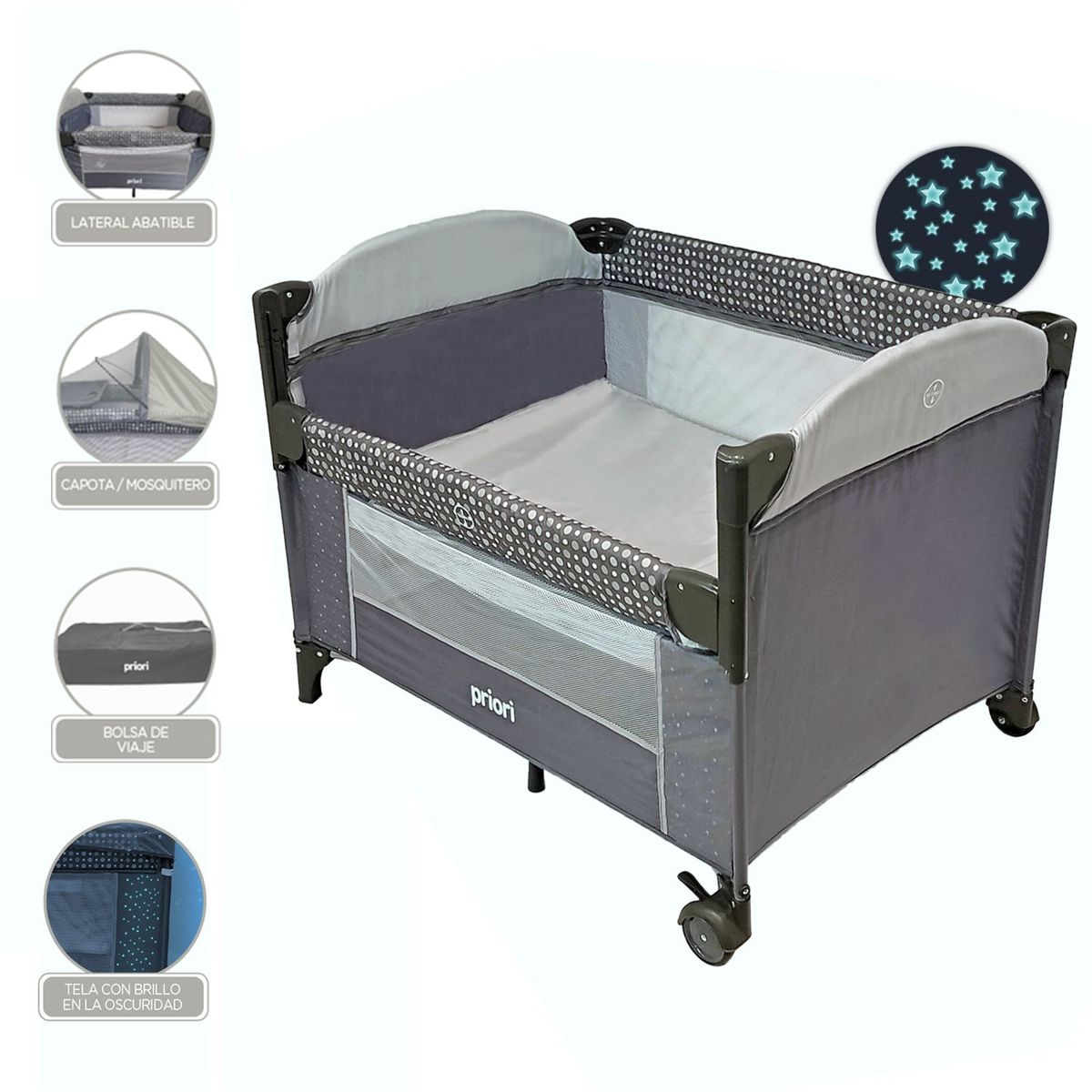 PRIORI - Cuna Colecho Bebe Priori Ariel Gris