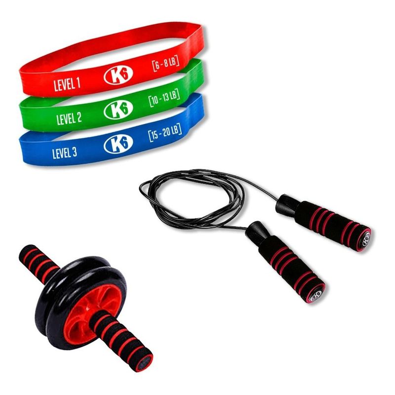 K6 - Bandas Elásticas X4 Lazo Saltar Rueda Abdominal K6 Combo
