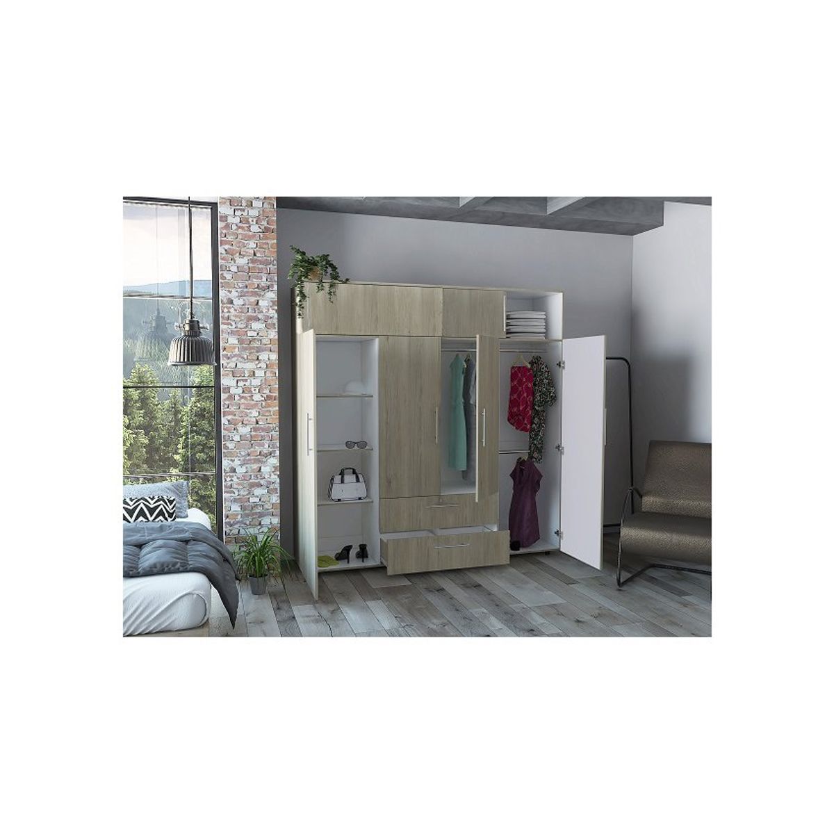 RTA DESIGN - Closet luque 4 puertas 204x200x50 cm arb 4014 rovere + blanco_.