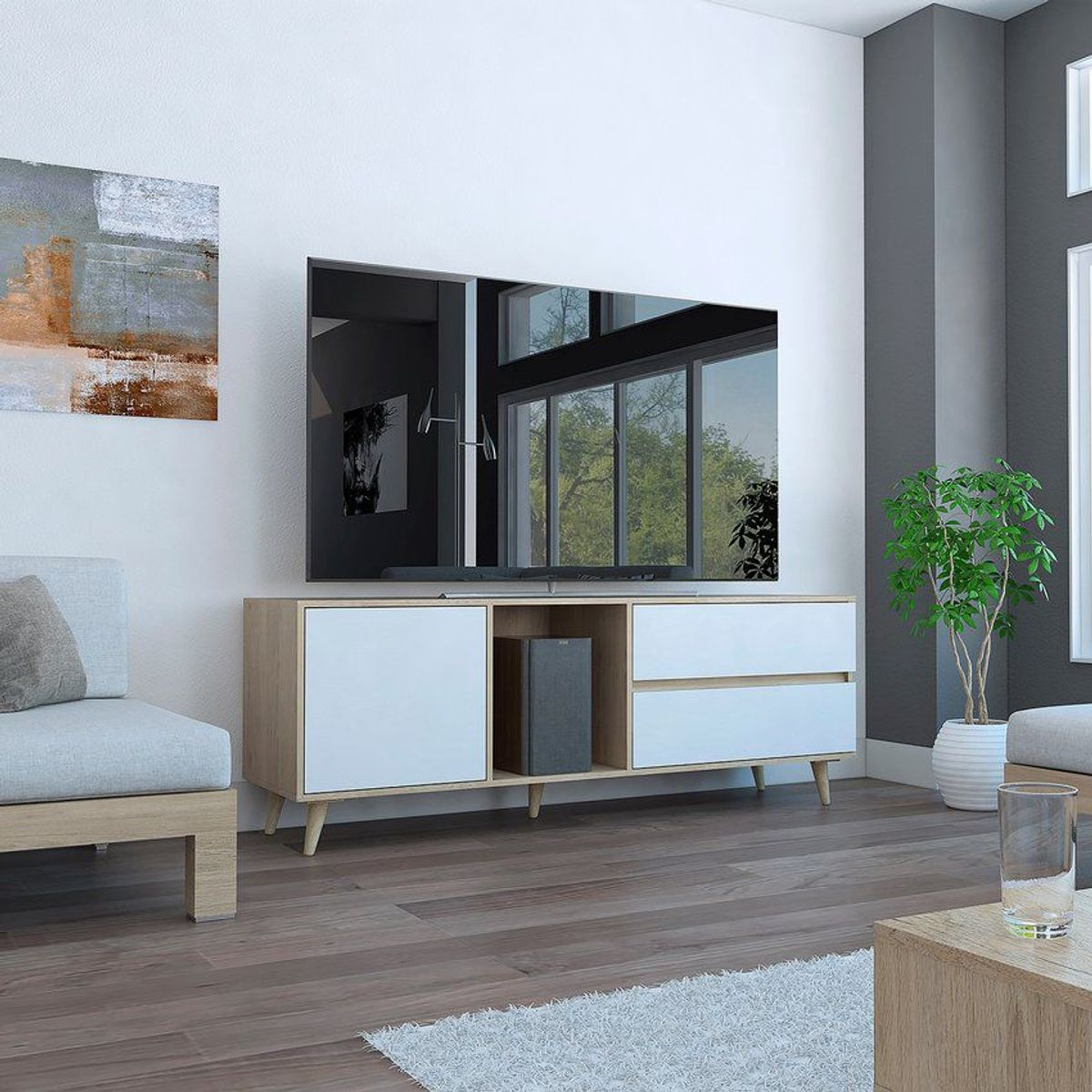 RTA MUEBLES - Rack para tv acacia rta muebles rrb 3515 rovere + blanco