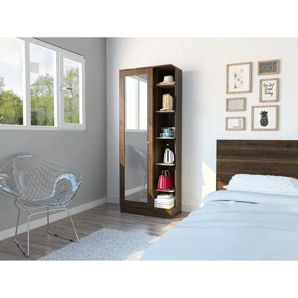 RTA MUEBLES - Armario Woman con Espejo Color Nogal Fresno AHM 3221 180.7x70x36.6cm RTA
