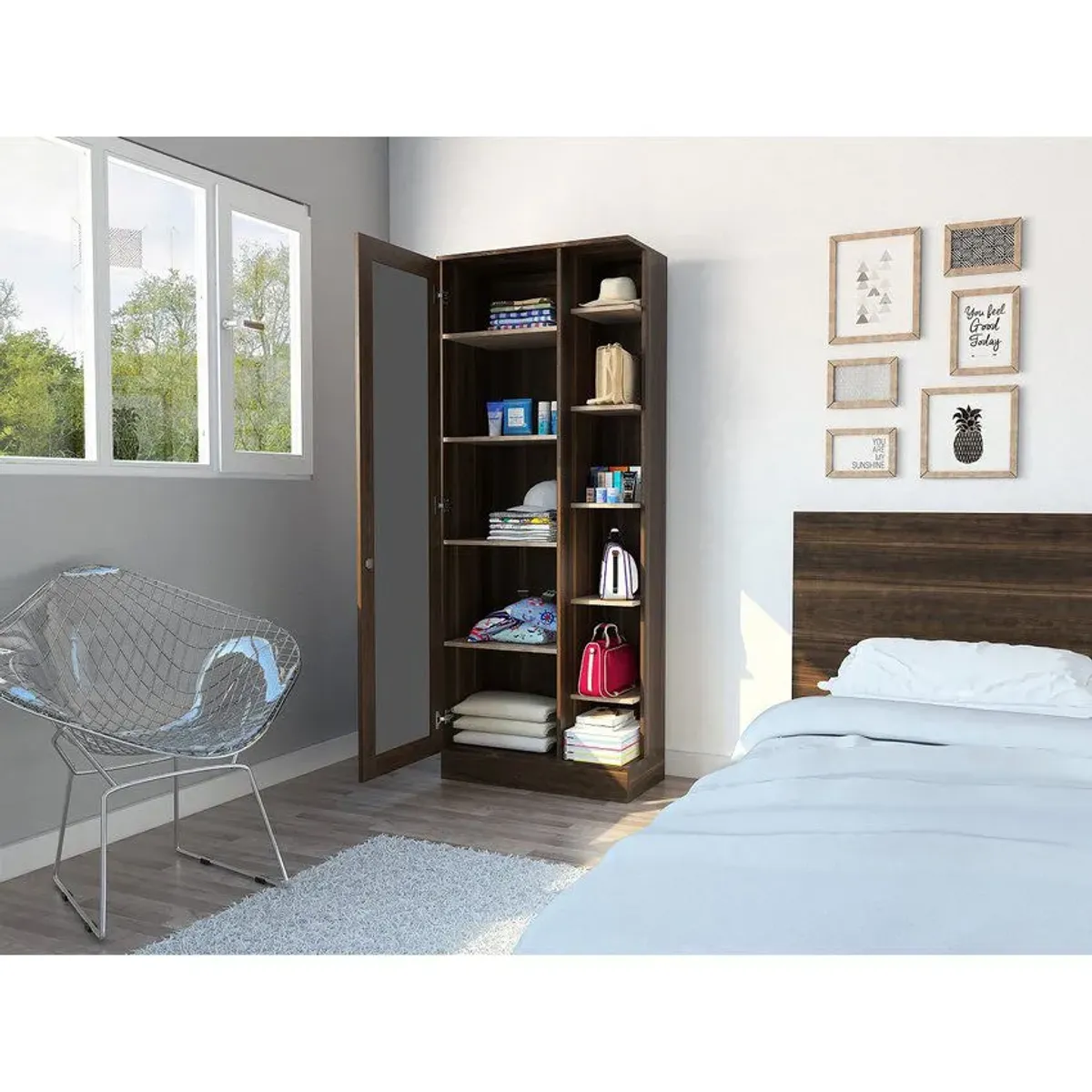 RTA MUEBLES - Armario Woman con Espejo Color Nogal Fresno AHM 3221 180.7x70x36.6cm RTA