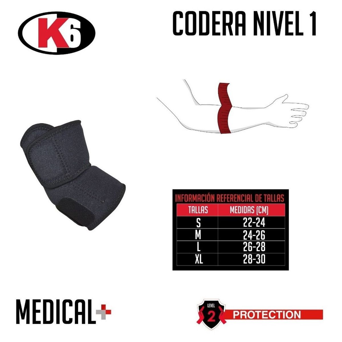 K6 - Codera Ortopédica De Neopreno Ajustable K6 Talla S-M