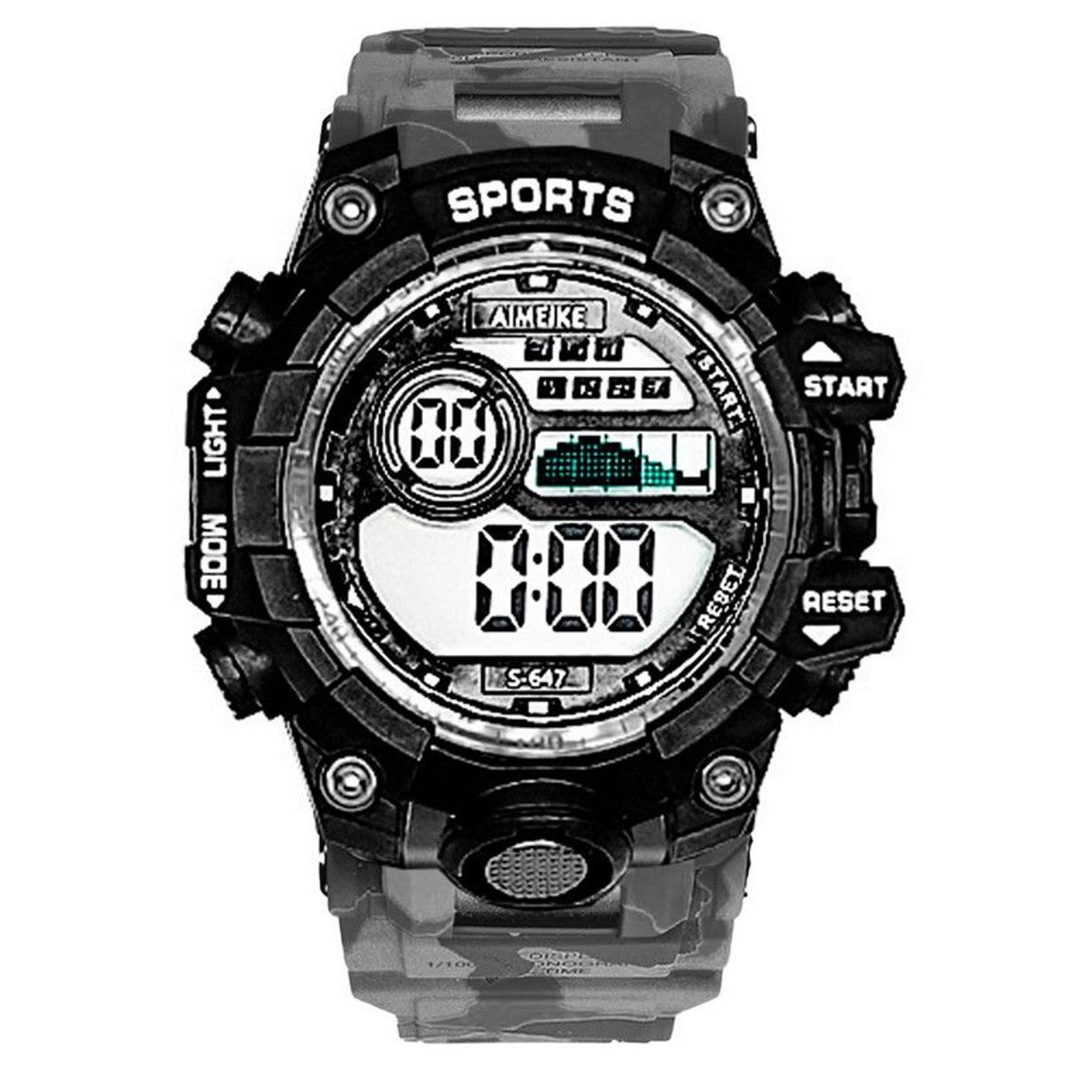 DAYOSHOP - Reloj Digital Resistente Al Agua Militar Camuflado Gris + Estuche