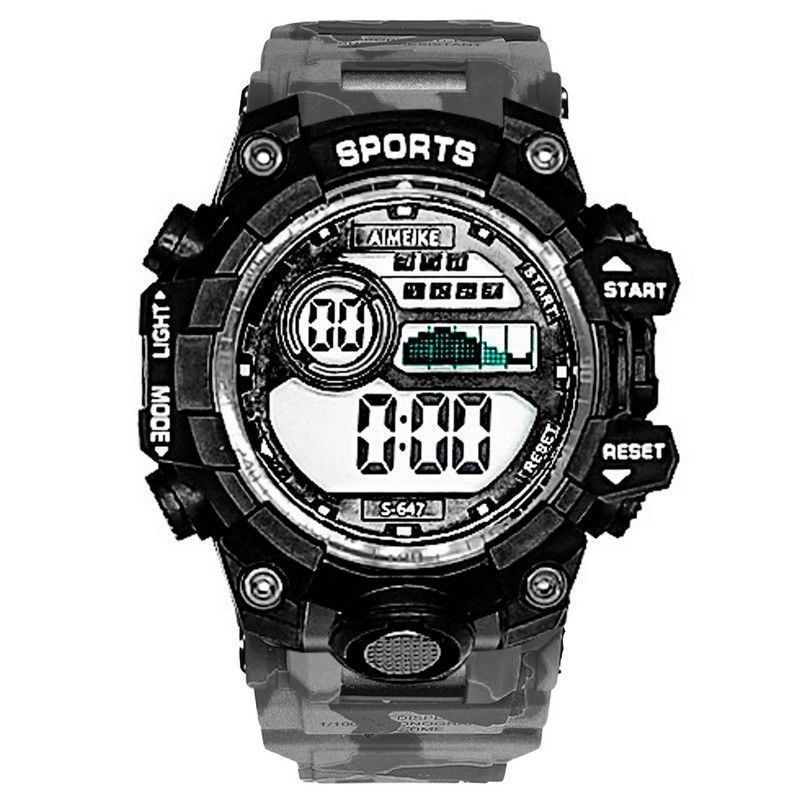 DAYOSHOP - Reloj Digital Resistente Al Agua Militar Camuflado Gris + Estuche