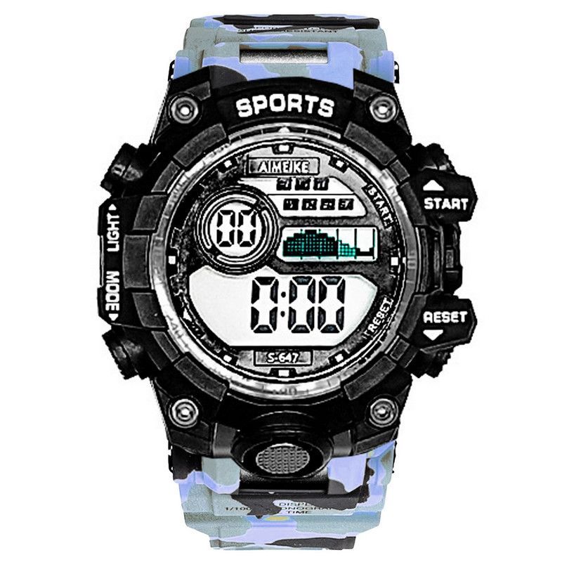 DAYOSHOP - Reloj Digital Resistente Al Agua Militar Camuflado Azul + Estuche