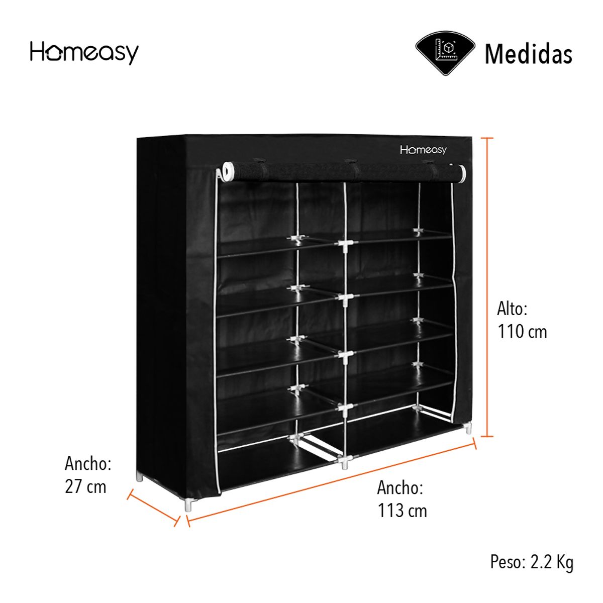 STAY ELIT - Zapatera armario 6 niveles para 36 pares color negro práctica versátil