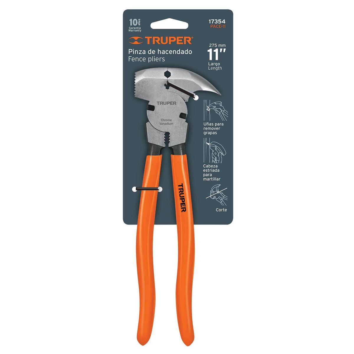 TRUPER - Alicate Diablo Hacendado De 11" Con Mango De Pvc Resistente Truper