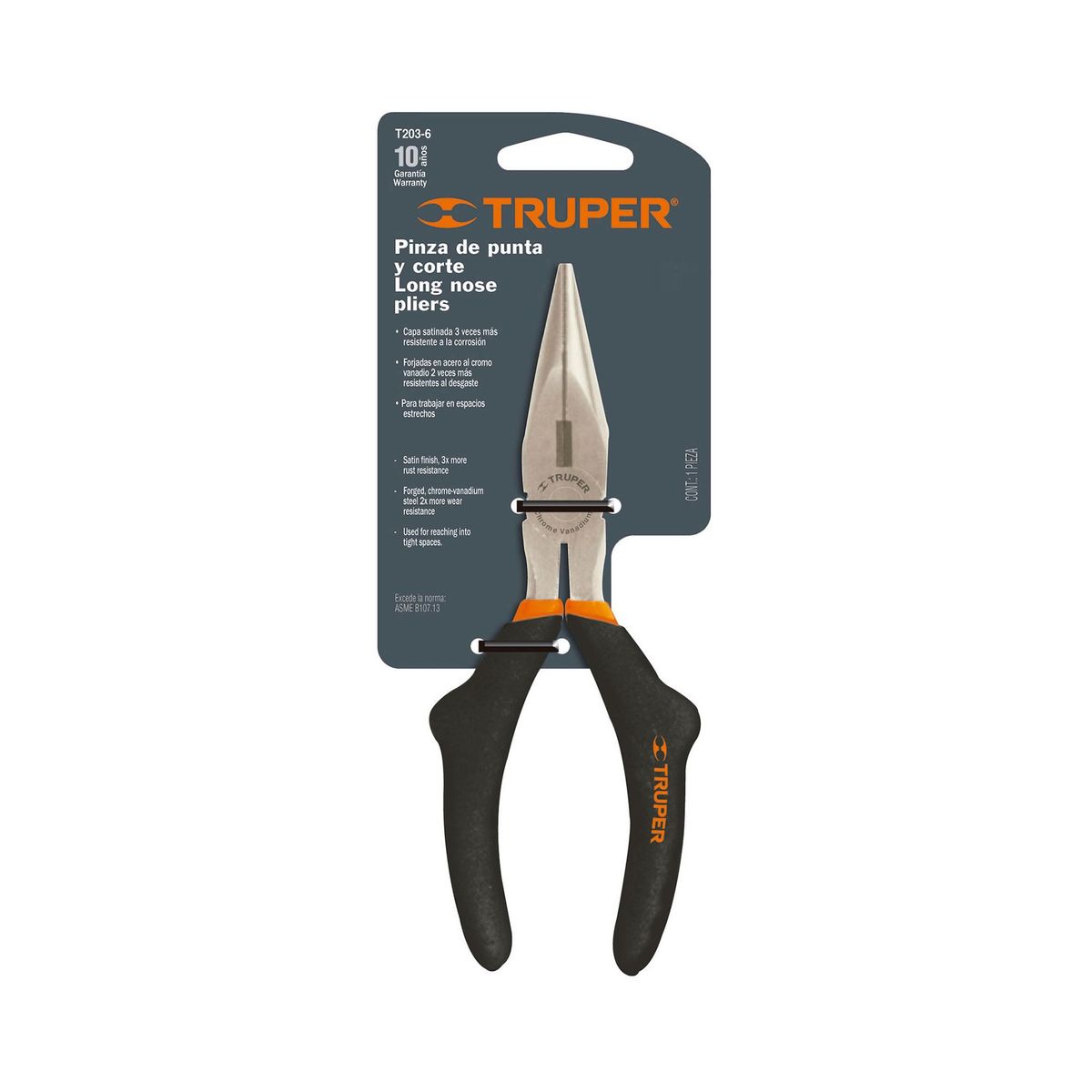 TRUPER - Alicate De Punta Larga Cónica De 7", Mango De Pvc Truper
