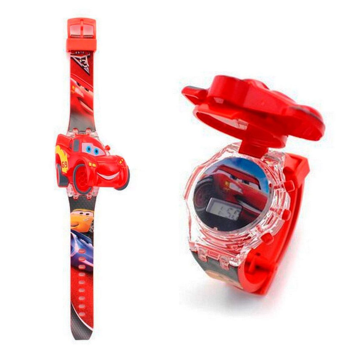 DAYOSHOP - Reloj Niñas Digital Luces Sonido Tapa Cars Rayo Mcqueen