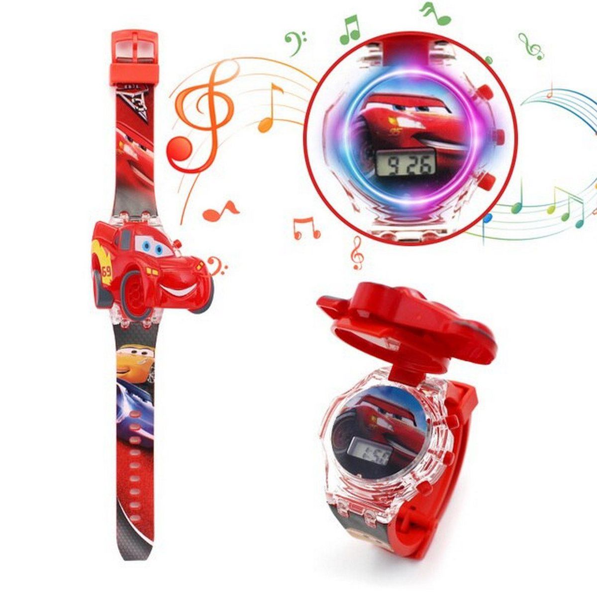 DAYOSHOP - Reloj Niñas Digital Luces Sonido Tapa Cars Rayo Mcqueen