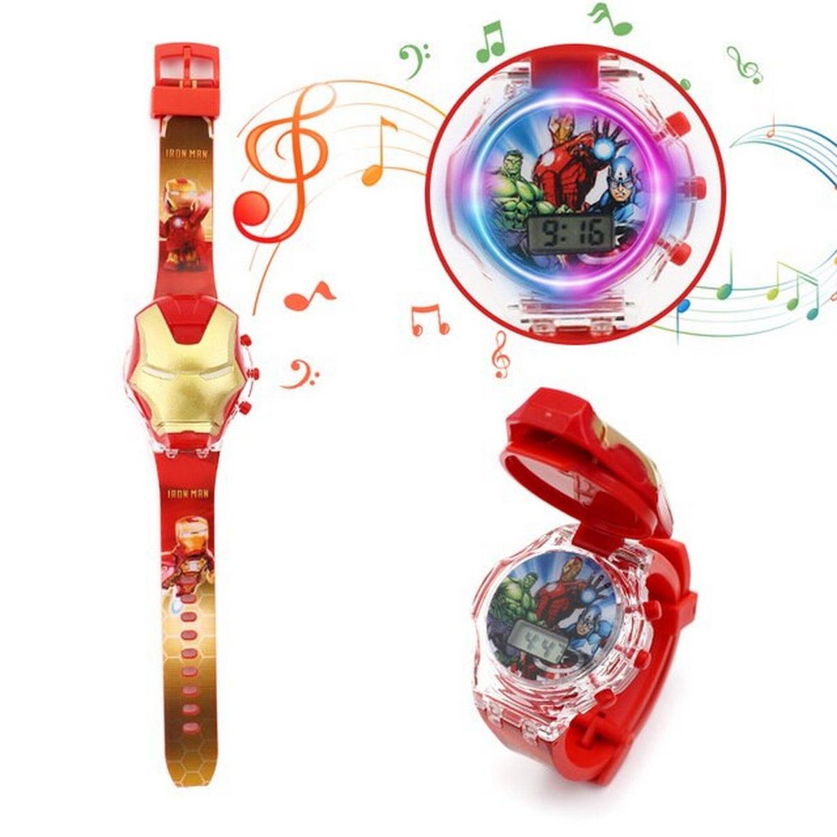 DAYOSHOP - Reloj Niñas Digital Luces Sonido Tapa Iron Man