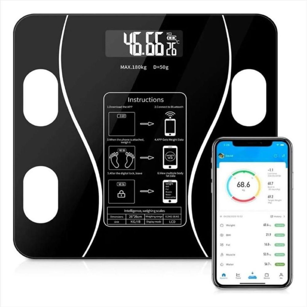 GENERICO - Bascula Bluetooth Digital App Y Bandas De Resistencia