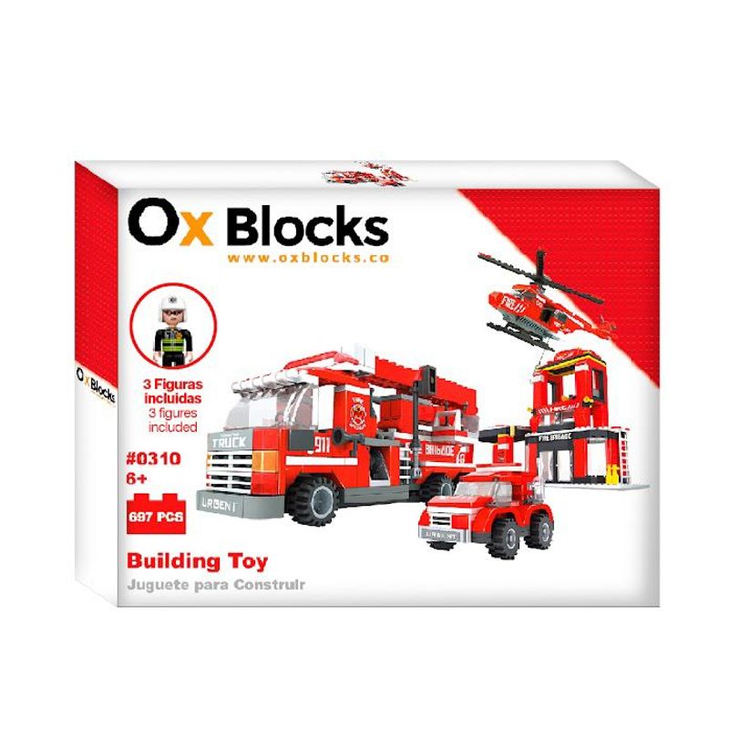 OX BLOCKS - Estación De Bomberos Armable OX Blocks 0310  697 Piezas Rojo