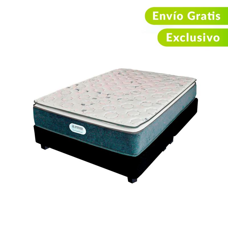 AMERICANA DE COLCHONES - Colchón con Base Cama Doble Firmeza Media Ortopédico Resortado con Pillow Non Flip 140 x 190 cm Americana de Colchones - 0% Interés a 3 o 6 Cuotas Pagando con tu CMR Banco Falabella 