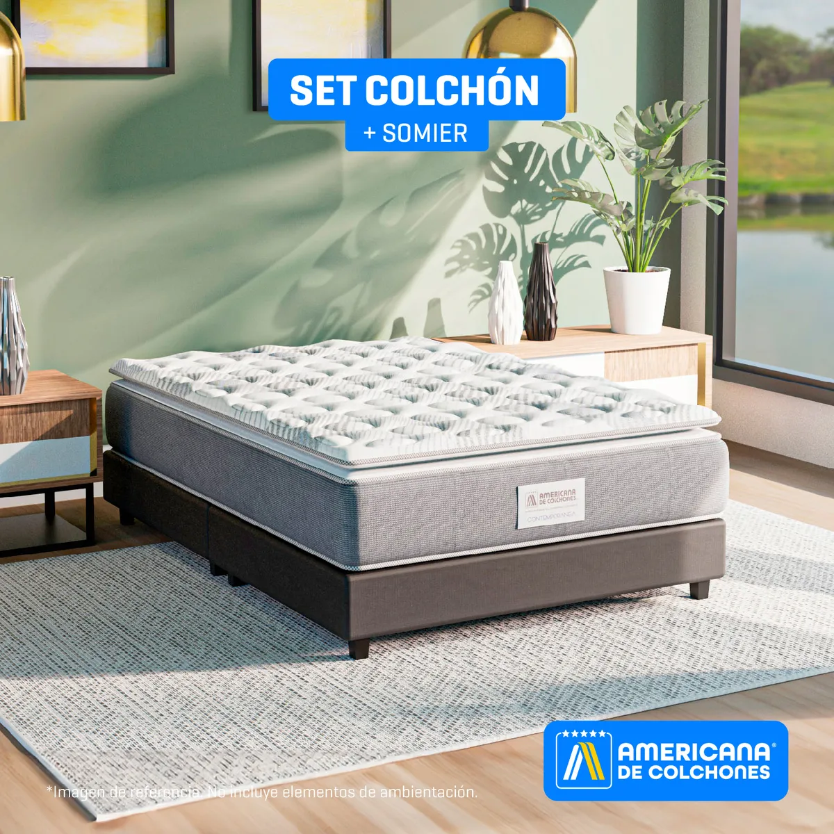 AMERICANA DE COLCHONES - Colchón con Base Cama Doble Firmeza Media Ortopédico Resortado con Pillow Non Flip 140 x 190 cm Americana de Colchones  Falabella 