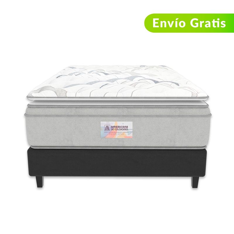 AMERICANA DE COLCHONES - Colchón con Base Cama Queen Firmeza Media Ortopédico Resortado con Pillow Non Flip 160 x 190 cm Americana de Colchones - 0% Interés a 3 Cuotas Pagando con tu CMR Banco Falabella