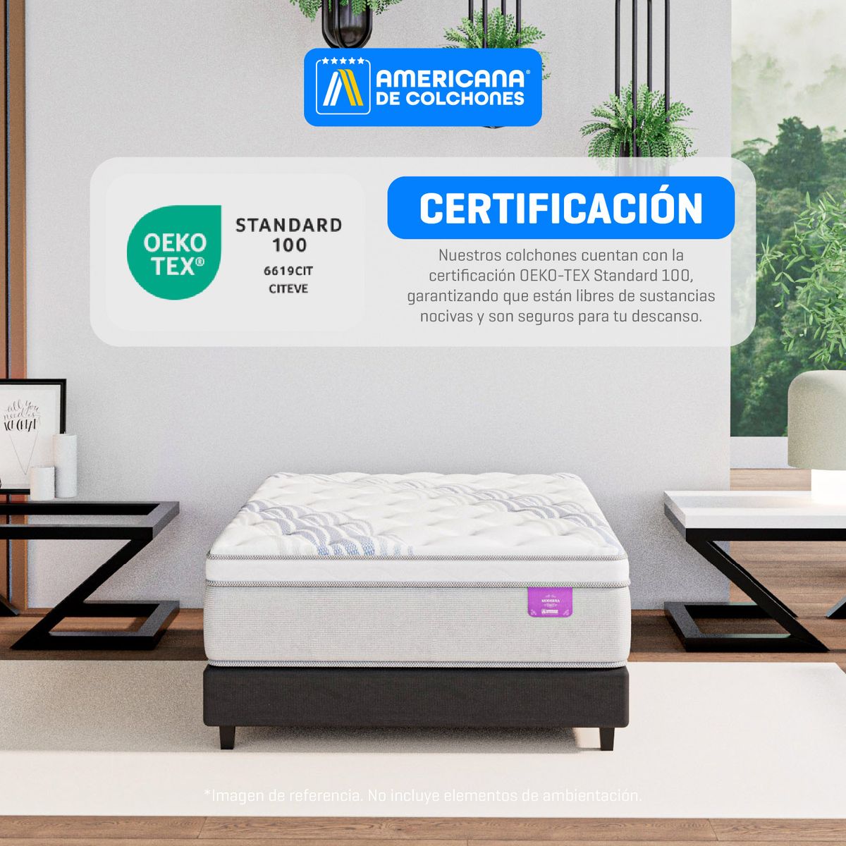 AMERICANA DE COLCHONES - Colchón con Base Cama Doble Firmeza Media Ortopédico Resortado con Pillow Non Flip 140 x 190 cm Americana de Colchones