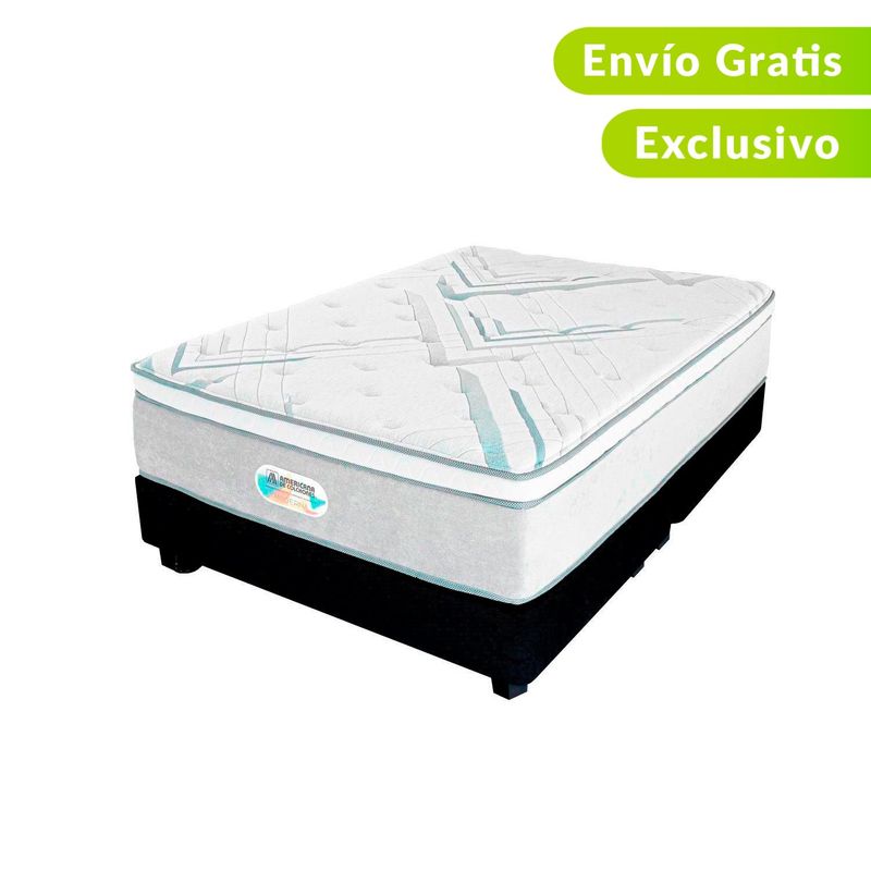 AMERICANA DE COLCHONES - Colchón con Base Cama Queen Firmeza Media Ortopédico Resortado con Pillow Non Flip 160 x 190 cm Americana de Colchones 0% Interés a 3 y  6 Cuotas Pagando con tu CMR Banco Falabella