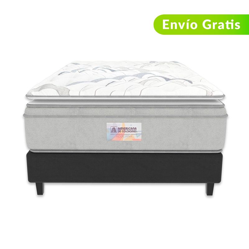 AMERICANA DE COLCHONES - Colchón con Base Cama Doble Firme Ortopédico Resortado con Pillow Non Flip 140 x 190 cm Americana de Colchones - Compra Sin Interes, Te Devolvemos el 100% de los Intereses Pagando con tarjeta CMR Banco Falabella a 3, 6 o 12 Cuotas