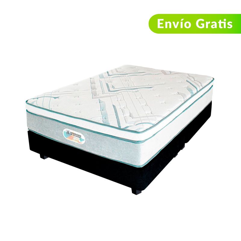 AMERICANA DE COLCHONES - Colchón con Base Cama Queen Firmeza Media Ortopédico Resortado con Pillow Non Flip 160 x 190 cm Americana de Colchones - 0% Interés a 3 Cuotas Pagando con tu CMR Banco Falabella
