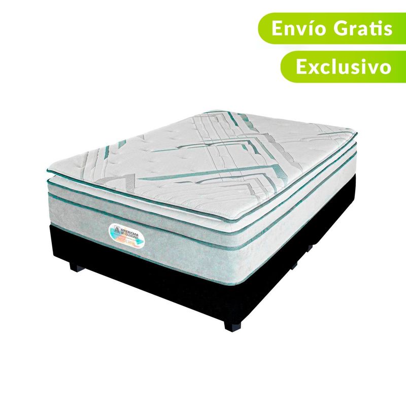 AMERICANA DE COLCHONES - Colchón con Base Cama Doble Firmeza Media Ortopédico Resortado con Pillow Non Flip 140 x 190 cm Americana de Colchones - 0% Interés a 3 Cuotas Pagando con tu CMR Banco Falabella