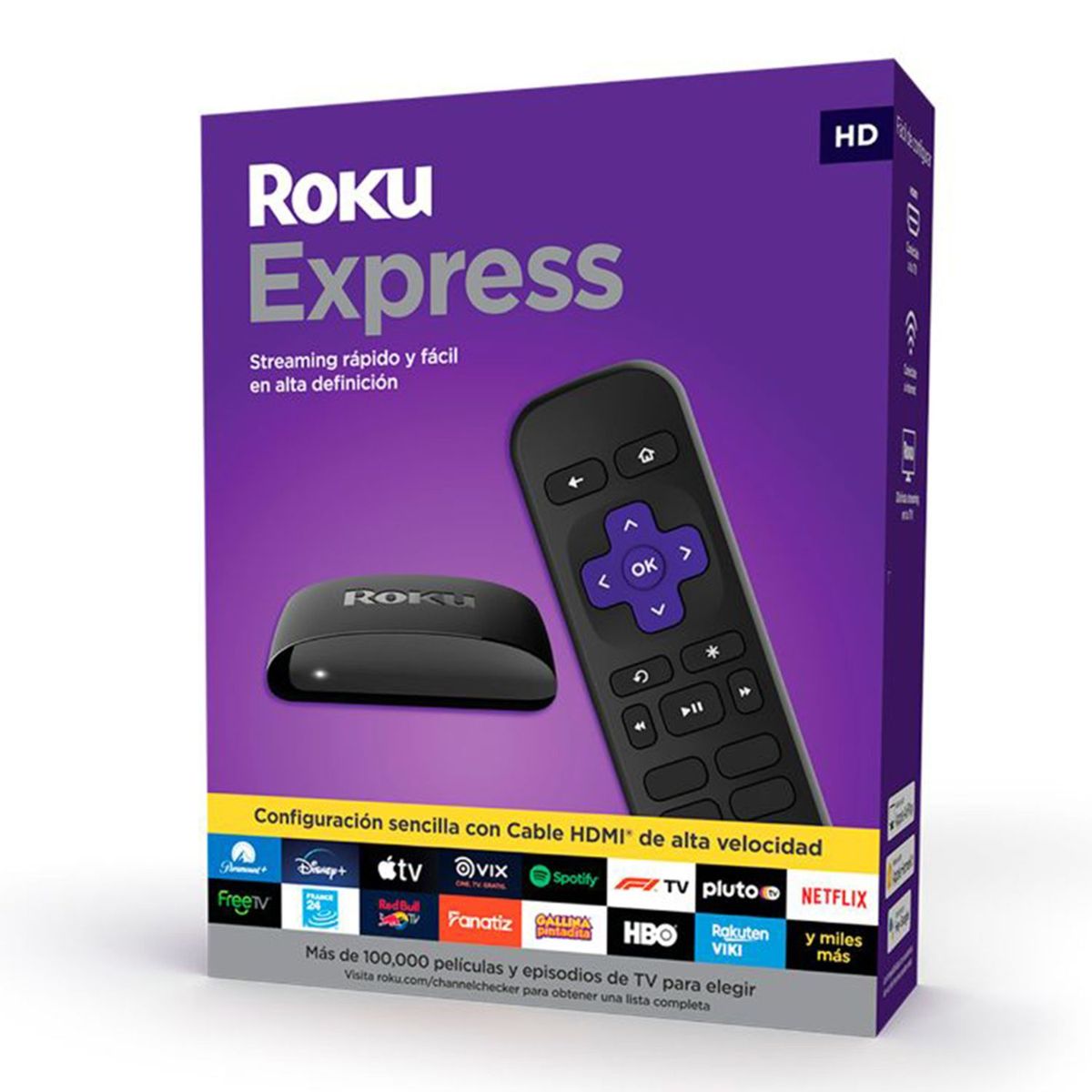 ROKU - Roku Express, dispositivo de streaming |Incluye cable HDMI/USB de alta velocidad y control remoto | Compatible con Alexa, Google Home, Apple Air Play, Apple Home