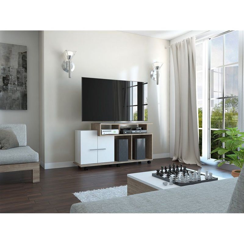 RTA MUEBLES - Rack para tv valera  rta muebles rmb 3727 miel + blanco nevado