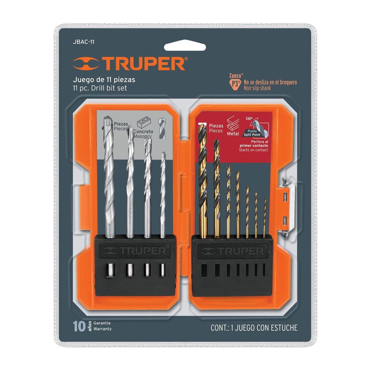TRUPER - Juego De 11 Brocas Profesionales Para Metal Y Concreto Truper