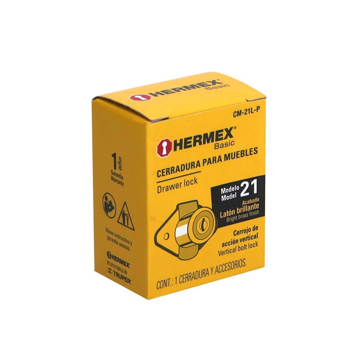 HERMEX - Cerradura O Chapa Para Mueble, Tipo Vertical, Color Latón Hermex