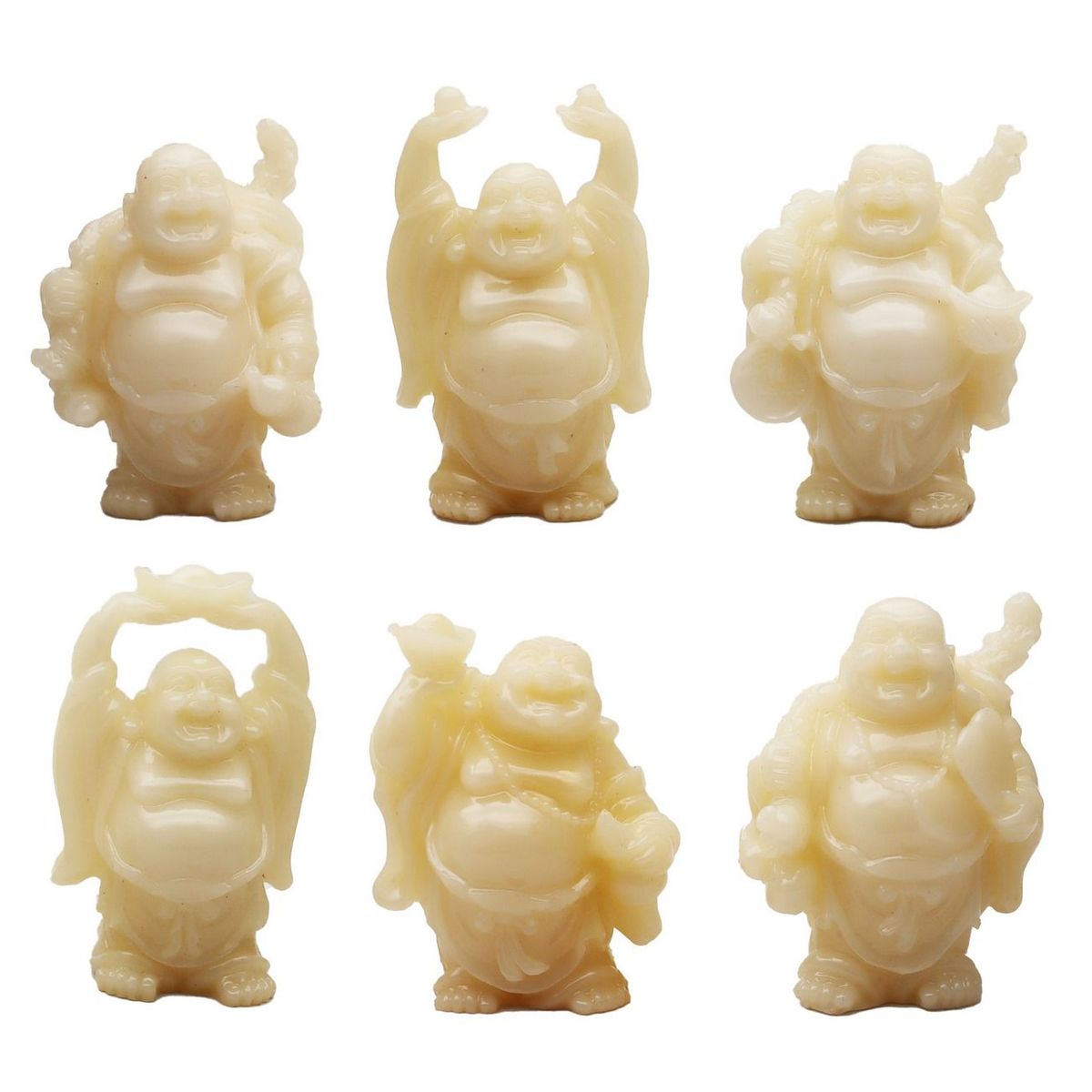 DAYOSHOP - Buda Sonriente 6 Unidades Feng Shui Prosperidad Beige Claro