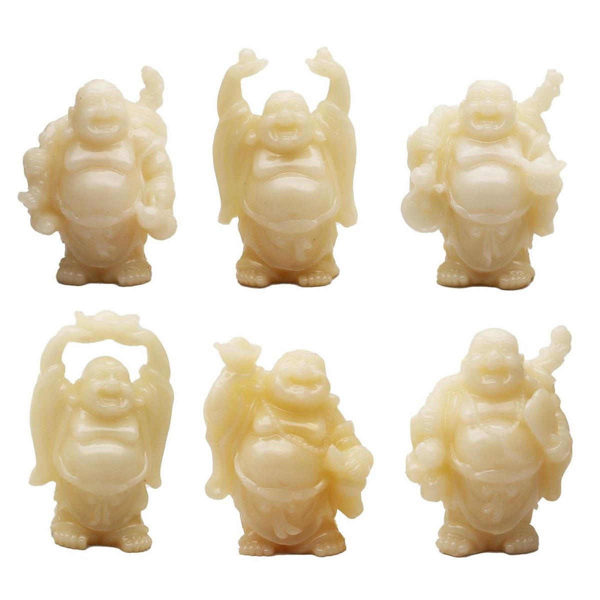 DAYOSHOP - Buda Sonriente 6 Unidades Feng Shui Prosperidad Beige Claro