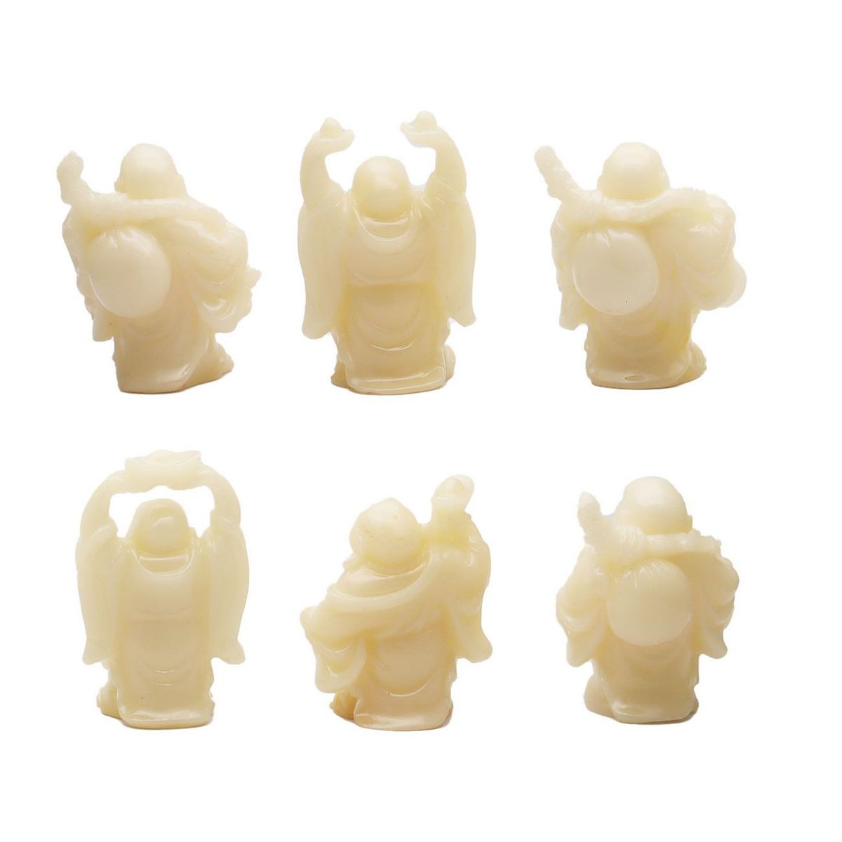DAYOSHOP - Buda Sonriente 6 Unidades Feng Shui Prosperidad Beige Claro