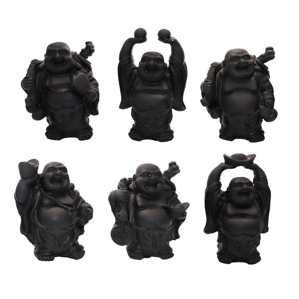 DAYOSHOP - Buda Sonriente 6 Unidades Feng Shui Prosperidad Negro