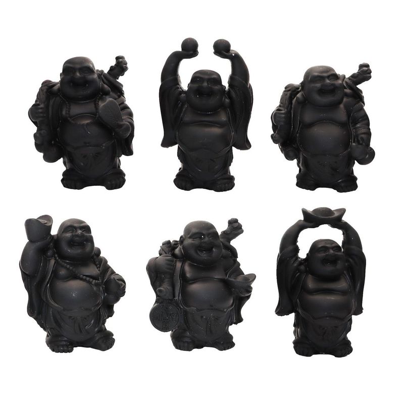 DAYOSHOP - Buda Sonriente 6 Unidades Feng Shui Prosperidad Negro