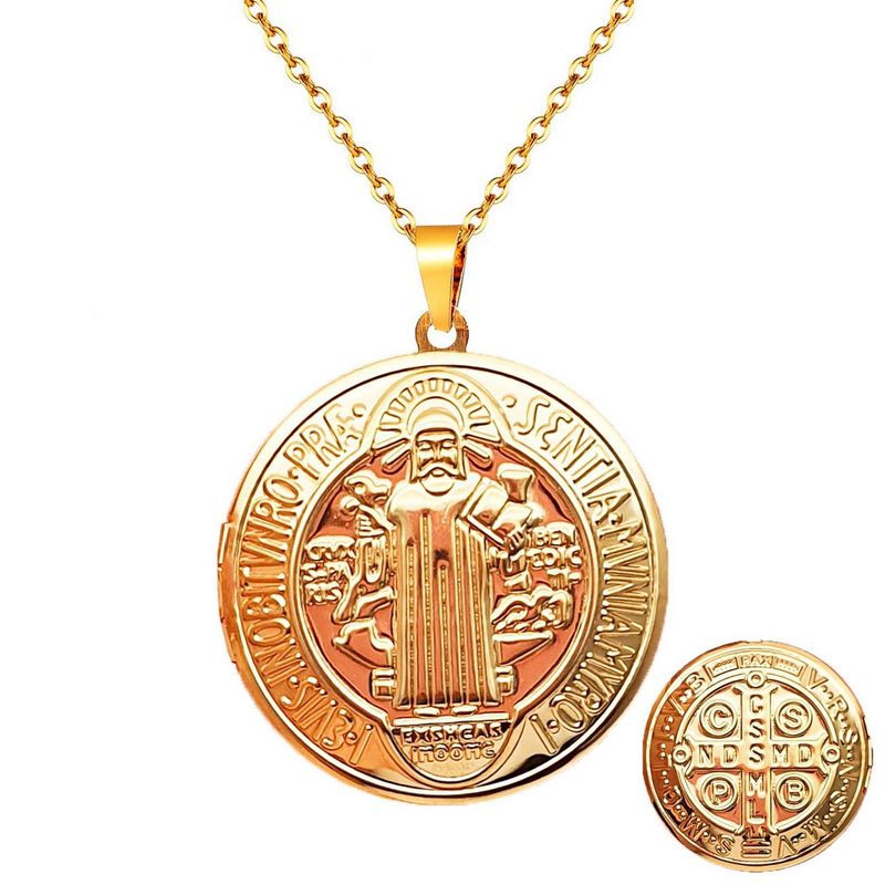 DAYOSHOP - Collar Medalla San Benito Relicario Acero Unisex  Estuche_.