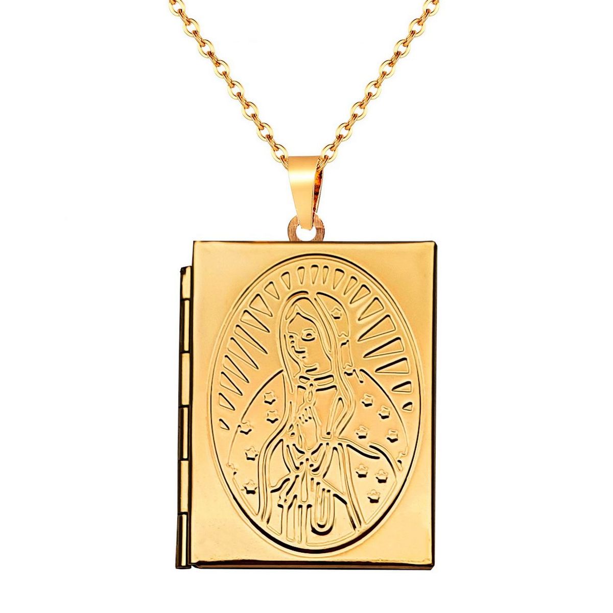 DAYOSHOP - Collar Virgen Libro Relicario Acero Inoxidable Estuche_.