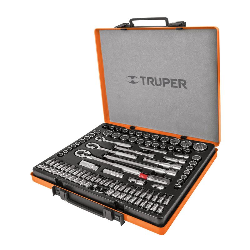 TRUPER - Juego De Copas 103 Piezas, Cuadrante 1/4", 3/8" Y 1/2" Truper