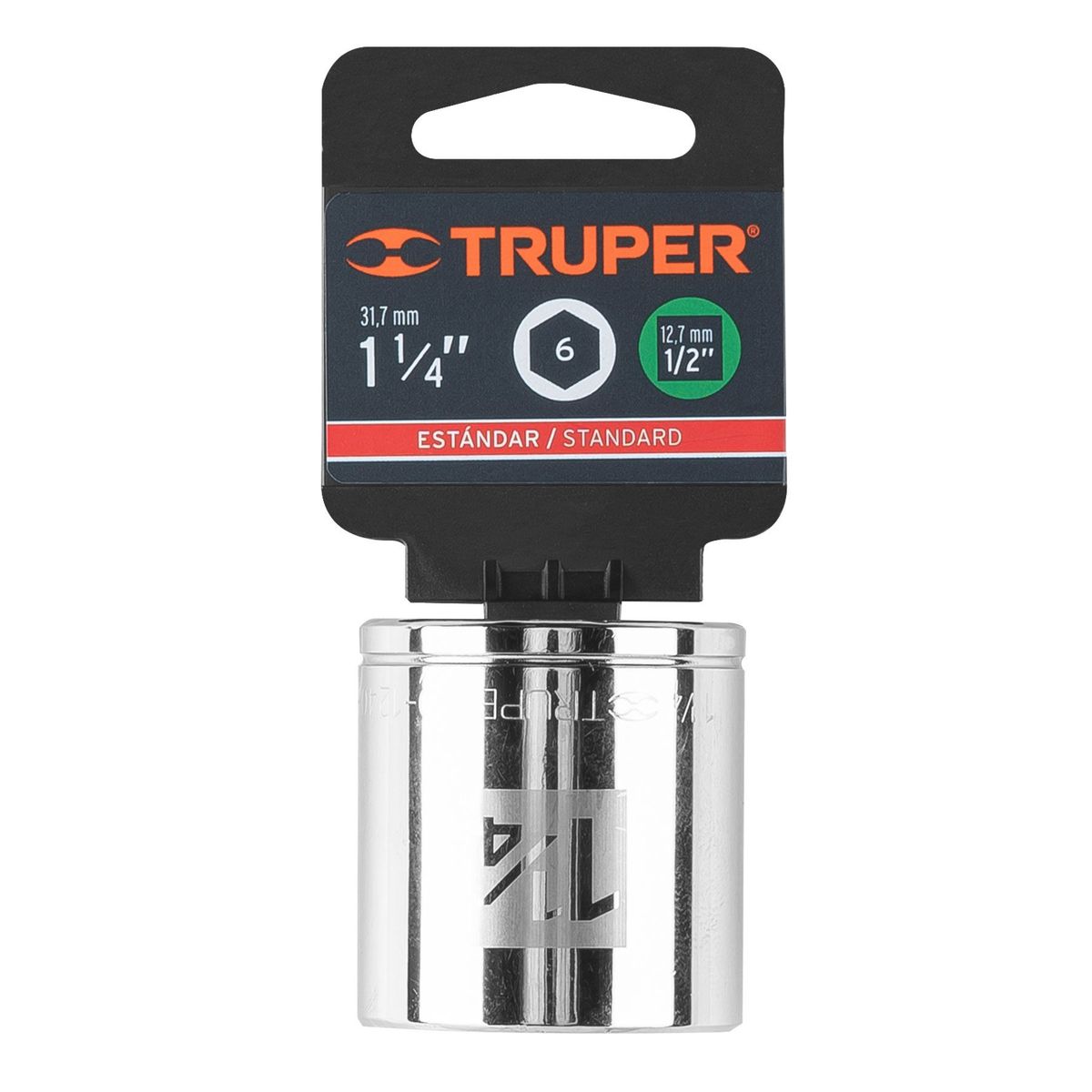 TRUPER - Copa Estándar 1.1/4" De 6 Puntas, Cuadrante De 1/2" Truper