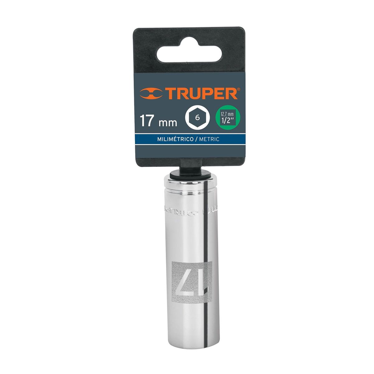 TRUPER - Copa Estándar Larga 17 Mm De 6 Puntas, Cuadrante De 1/2" Truper