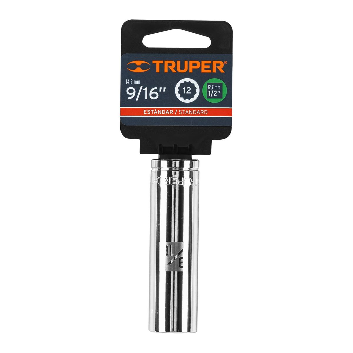 TRUPER - Copa Estándar Larga 9/16" De 12 Puntas, Cuadrante De 1/2" Truper