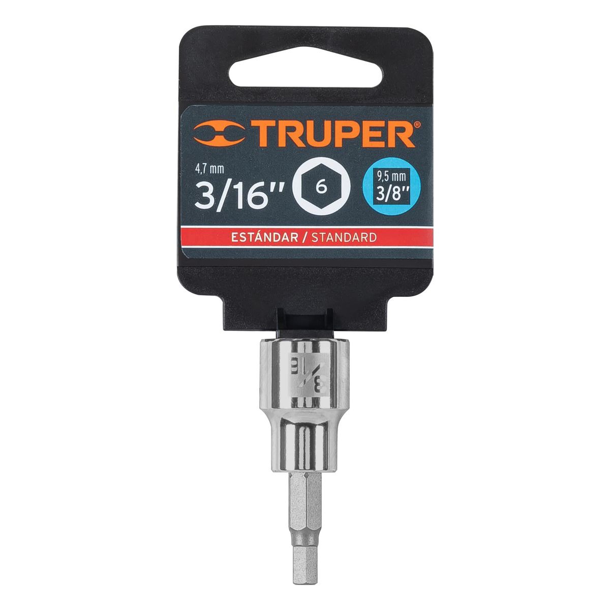 TRUPER - Copa Estándar De Punta Bristol 3/16", Cuadrante De 3/8" Truper
