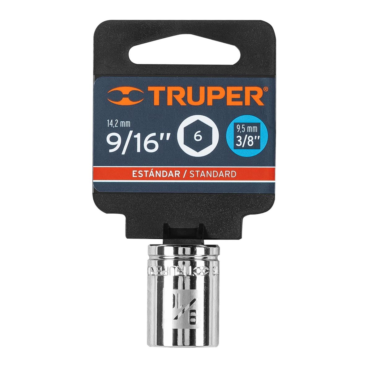 TRUPER - Copa Estándar 9/16" De 6 Puntas, Cuadrante De 3/8" Truper