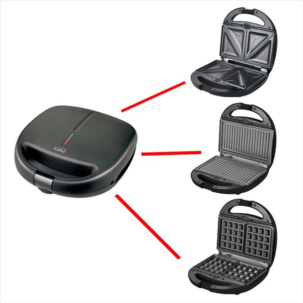 KALLEY - Kalley 3en1: Sanduchera + Panini + Waflera, Garantía 2 Años