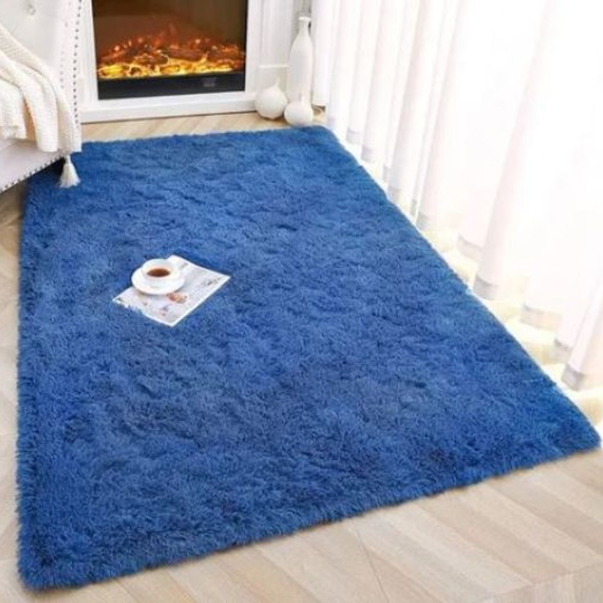 FEEL GREEN - Tapete alfombra peluda Azul Rey - tapete de peluche - 100 × 150 cm