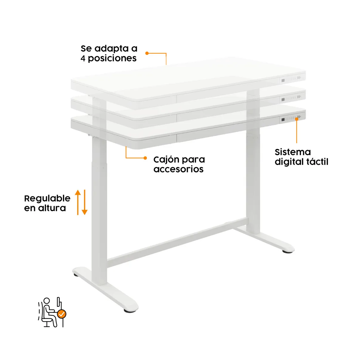 BONNO - Escritorio De Oficina Regulable Skala Blanco