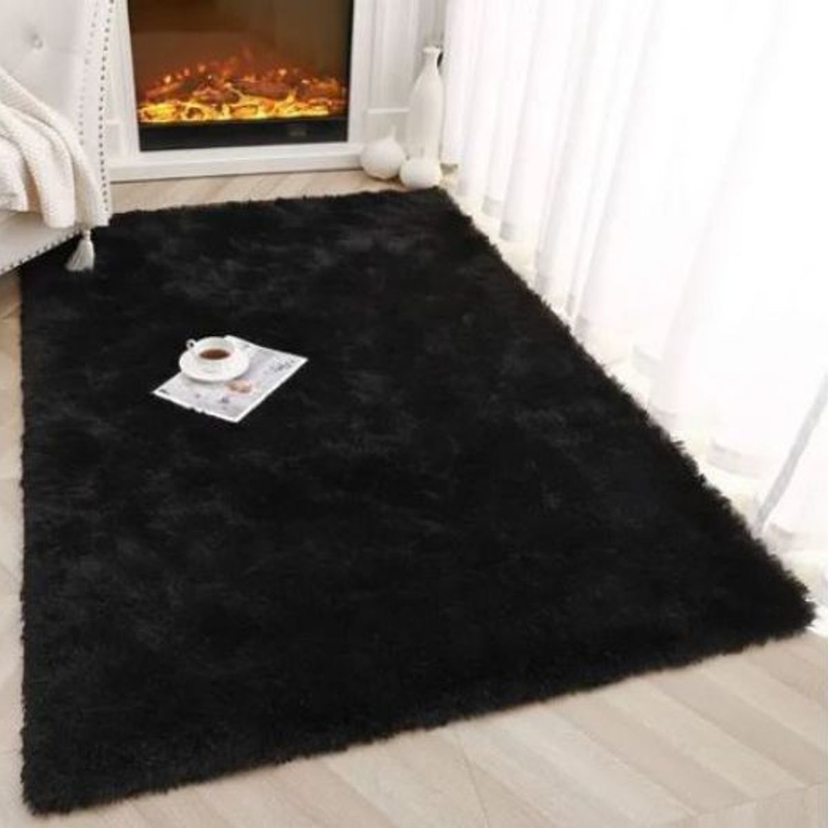 FEEL GREEN - Tapete alfombra peluda Negra  - tapete de peluche - 100 × 150 cm