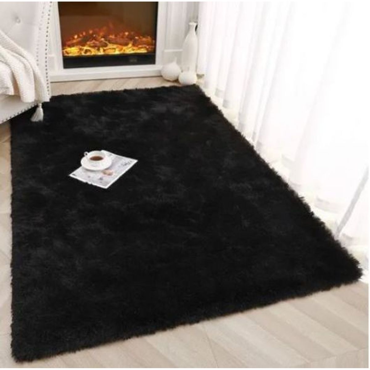 FEEL GREEN - Tapete alfombra peluda Negra  - tapete de peluche - 100 × 150 cm