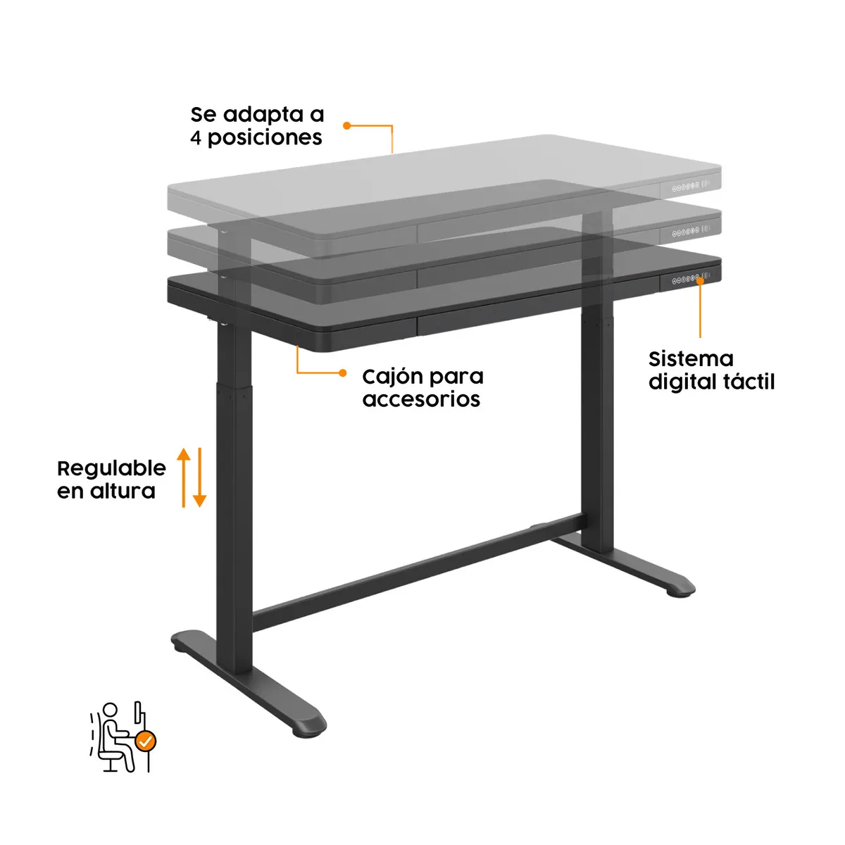 BONNO - Escritorio De Oficina Regulable Skala Negro Bonno
